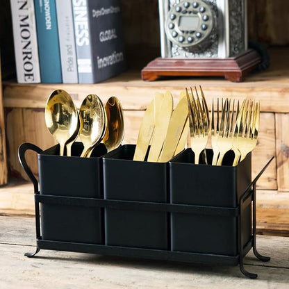 Flatware, Cutlery,Kitchen Utensil & Silverware Caddy Organizer Bin Holder for Forks, Spoons, Knives - Perfect for Kitchen Countertop- Black