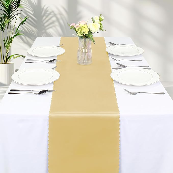VACVELT Gold Satin Table Runners, 12x72 Inch, 12 Pack, Scalloped Edge | Silky - Image 8
