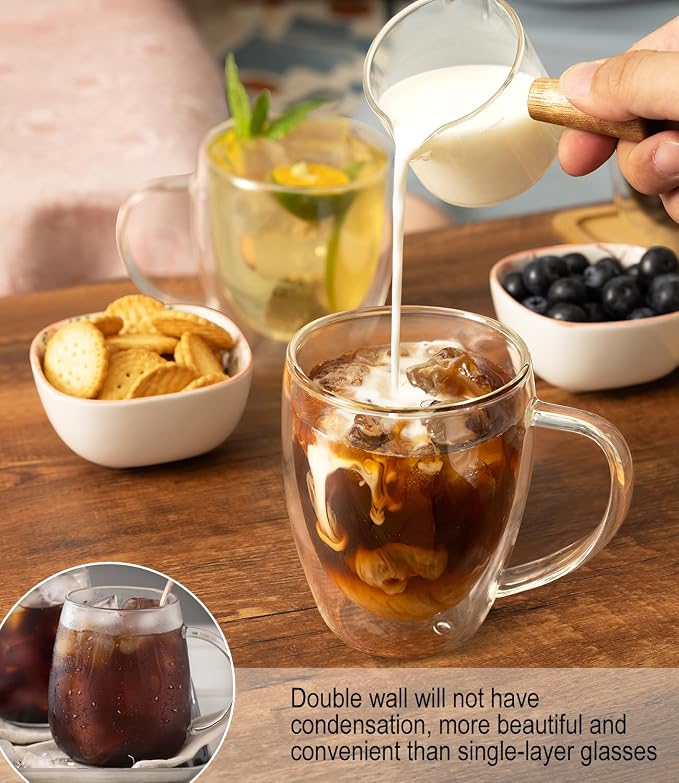 Double Walled Glass Coffee Mugs, 12.5OZ Cups Set of 4 - Image 4