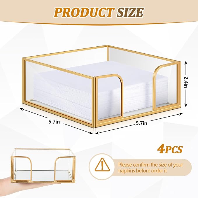 LemonRoad 4 Pcs Square Gold Napkin Holder - Image 3