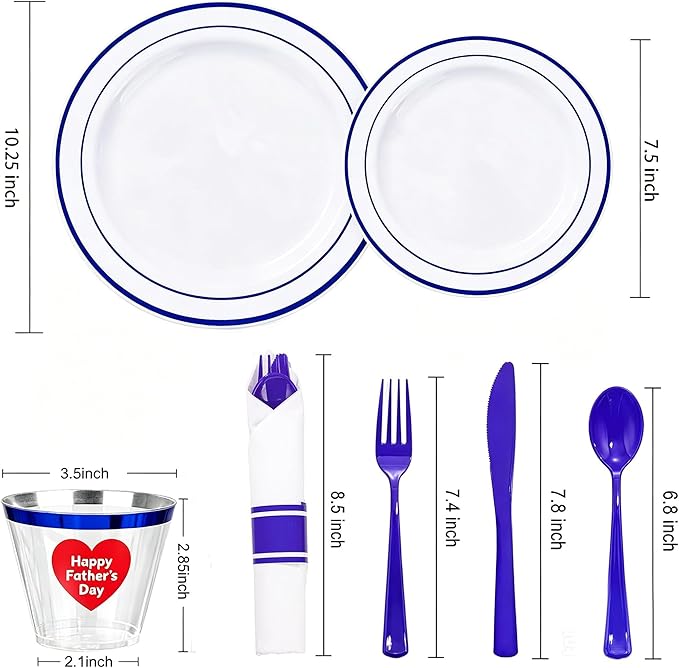 WELLIFE 210 Piece Blue Disposable Dinnerware Set, Plastic Plates - Image 2
