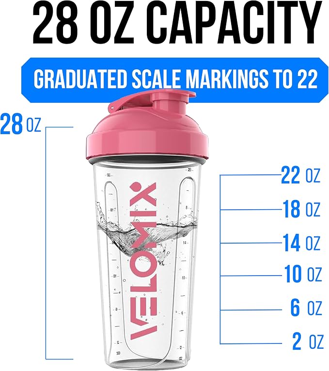 VELOMIX 2 Pack 28oz Protein Shaker Bottle, Leak Proof Shaker Cups - Image 4