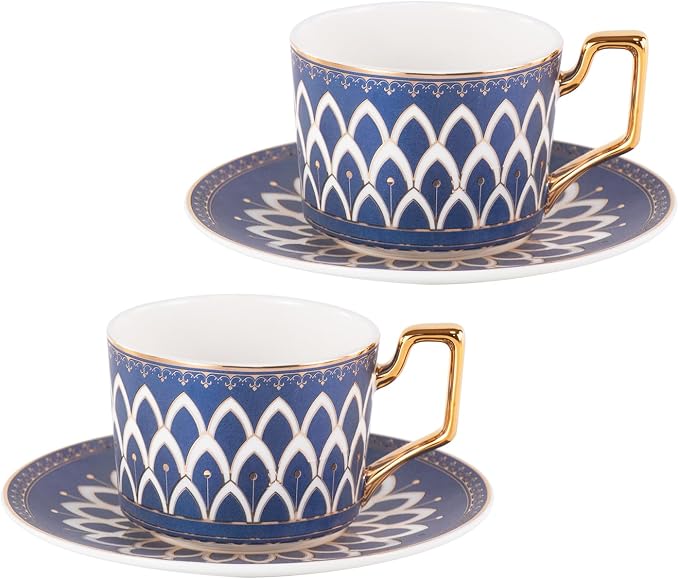 KAMMAK Tea Cups and Saucers Set of 2, Fine Bone China Coffee Cups, NX027 | by KAMMAK