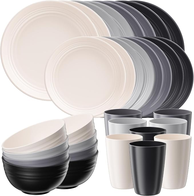 Quatish 32 Pcs Unbreakable Plates and Bowls, Plastic Dinnerware Sets by Quatish