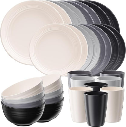 Quatish 32 Pcs Unbreakable Plates and Bowls, Plastic Dinnerware Sets by Quatish