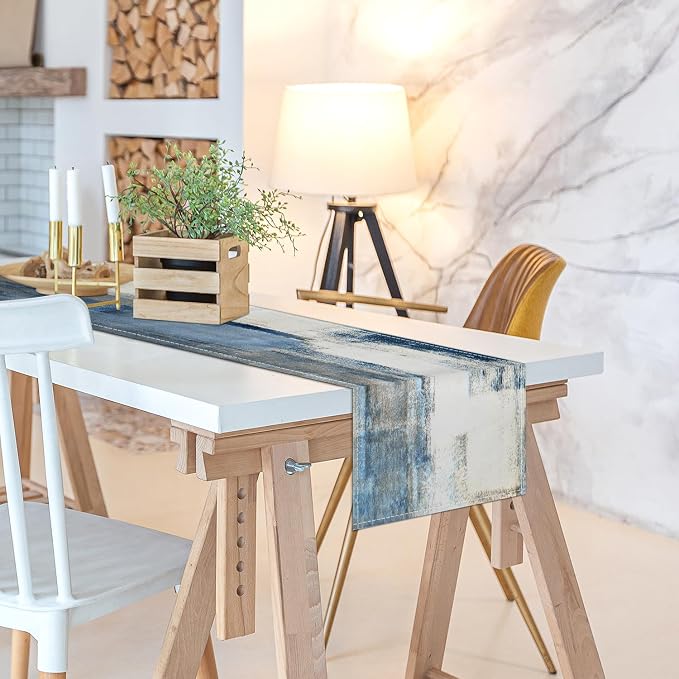 White Gray Table Runners Modern Art Farmhouse Linen Table Runners Dresser - Image 7