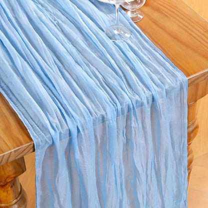 DeZerlor Baby Blue Cheesecloth Table Runners 6 Pack Summer Boho Runners | - Image 4