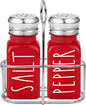 Red Salt and Pepper Shakers Set with Holder by Brighter Barns - Dining Table Decor, Modern Farmhouse Kitchen Decor - Christmas Salt and Pepper Shakers with Caddy for Restaurant, RV, Airbnb, Gift (Red)