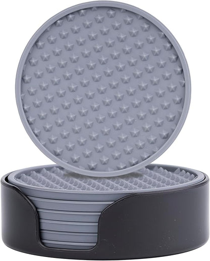 Ortarco 6 Pack Drink Coasters with Holder, Silicone Cup Mat for Hot or Cold Drinks, Non-Slip, Non-Stick