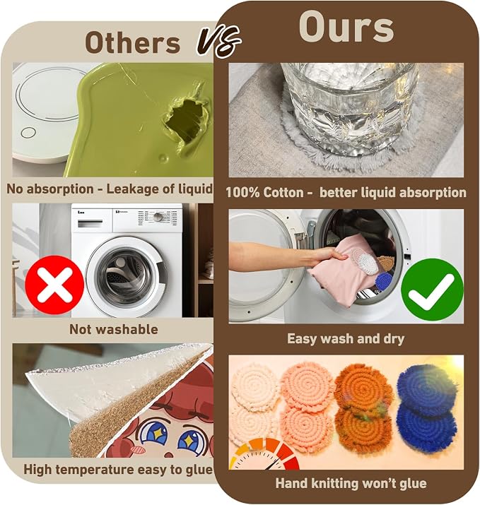 Coomin Car Coasters for Cup Holders, 3.8in 2p Beige | Absorbent Macrame Drink - Image 6