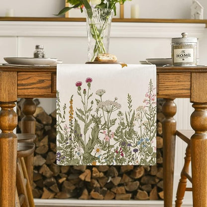 Artoid Mode Antique Herbs and Wild Flowers Summer Table Runner, Spring Fall - Image 2