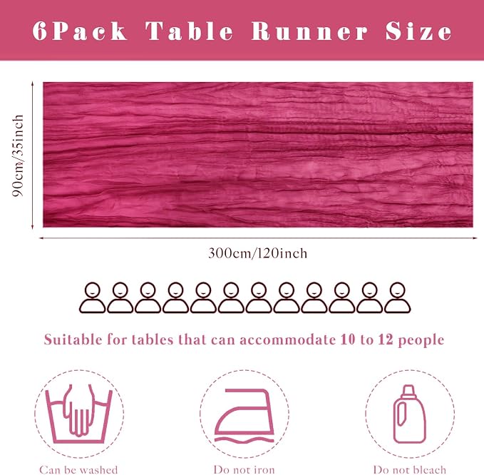 6 Pieces Hot Pink Cheesecloth Table Runners 10FT Gauze Fabric Runner - Image 3