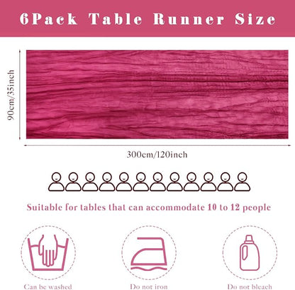 6 Pieces Hot Pink Cheesecloth Table Runners 10FT Gauze Fabric Runner - Image 3