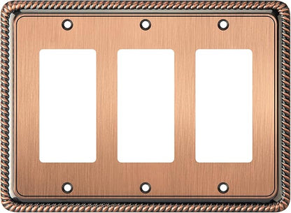Henne Bery Rope Edge Decorative Wall Plate Switch Plate Outlet Cover (Triple Decorator, Antique Copper)