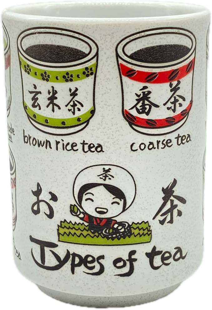 野口熊太郎茶園 Japanese Tea Cup, Sushi Yunomi, 9.1Fl oz, Mino Ware, Printed Types of by NoguchiKumataroTeaGarden