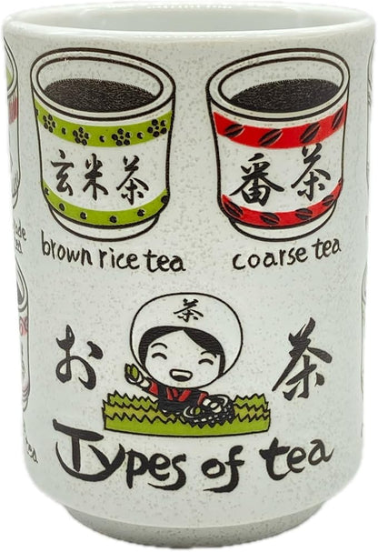 野口熊太郎茶園 Japanese Tea Cup, Sushi Yunomi, 9.1Fl oz, Mino Ware, Printed Types of by NoguchiKumataroTeaGarden