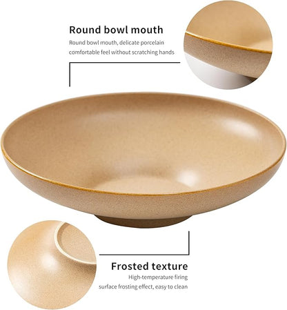 Ceramic Serving Bowls with Wooden Spoons Set of 2, Large Serving Bowl for Dinner Salad Soup Pasta Dessert Fish Fruit Chicken Bread, Oven Dishwasher Safe, 50oz Bowl for Entertaining, 9.75"
