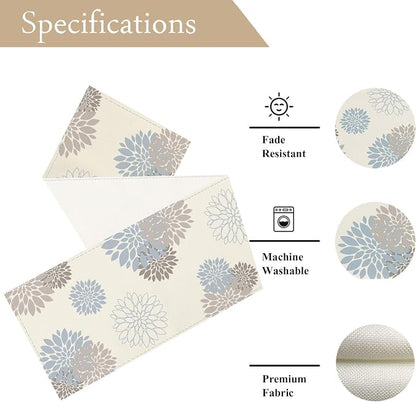 Light Blue Grey Table Runner Wild Dahlia Pinnata Flower Table Runners Modern - Image 4