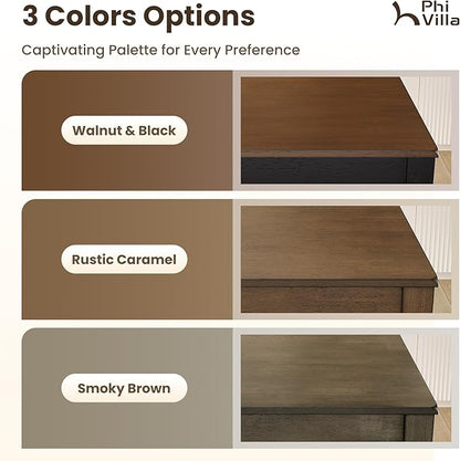 PHI VILLA Kitchen Table with Bench and Chairs, Counter Height Table and Chairs, Solid Wood Small Dining Table Set for 4, High Top Kitchen Table Chairs Set of 4, Walnut with Black