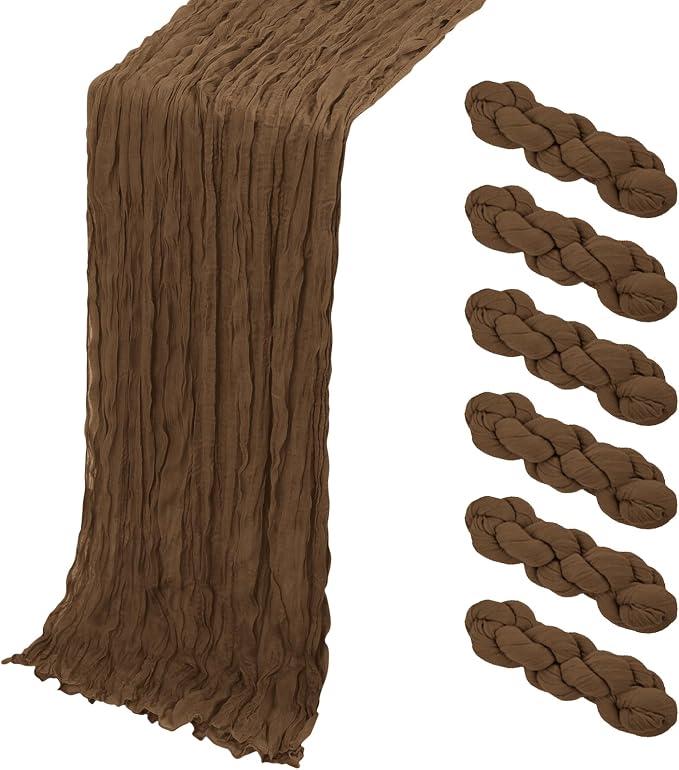 6 Pack Brown Cheesecloth Table Runner, 17 x 108 Inch, Gauze Cheese Cloth Table by Yorcari