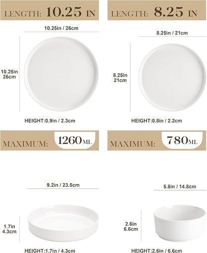 MALACASA 24 Pieces Porcelain Dinnerware Set, Modern White Dish Set - Image 2