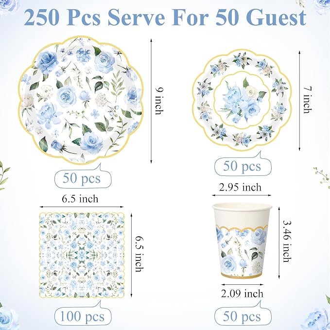 Funnymoom 250 Pcs Floral Party Decorations Flower Paper Plates Napkins and Cups - Image 3
