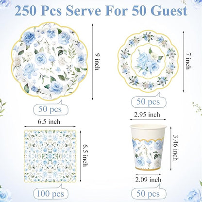 Funnymoom 250 Pcs Floral Party Decorations Flower Paper Plates Napkins and Cups - Image 3