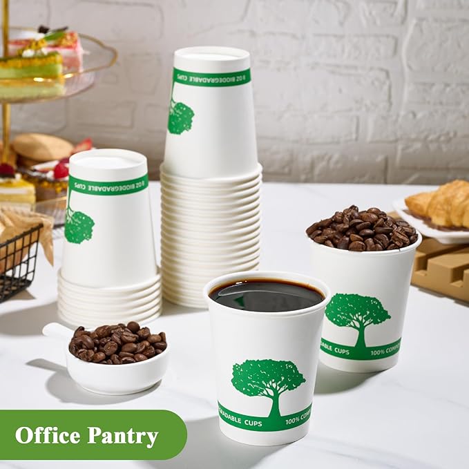 Vplus 400 Pack Compostable Paper Cups, 8 oz Paper Coffee Cups | Biodegradable - Image 3