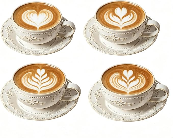 Cappuccino Cups with Saucers, 6oz Ceramic, Arctic White by Unknown