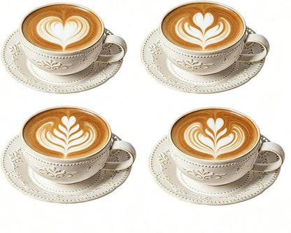 Cappuccino Cups with Saucers, 6oz Ceramic, Arctic White by Unknown