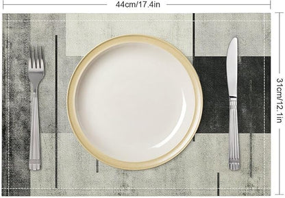 Gradient Placemat Set, Modern Minimal Black White Grey Abstract Geometric Shape Line Patchwork Pattern Home Decor Linen Table Mats for Dining Room Kitchen Party (17x12in) x4P