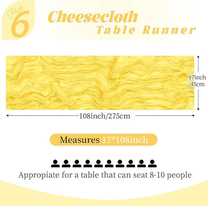 6 Pack Lemon Yellow Cheesecloth Table Runner, 17 x 108 Inch, Gauze Cheese Cloth - Image 2