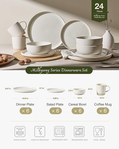 Famiware Milkyway 24-Piece Stoneware Plates and Bowls, Matte Beige White | - Image 2