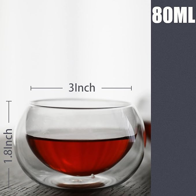 PunPun 2.7oz. 80ml Double Wall Borosilicate Glass Tea Cups Espresso Cups - Image 6