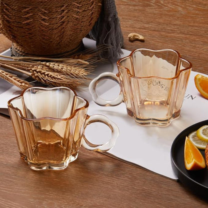 11oz Amber Floral Glass Coffee Mugs Set of 4 - Image 8