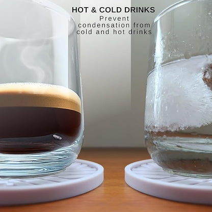 Silicone Drinks Coasters Set of 6 - with Smart, Modern Groove Patterns & Gold Holder Protecs Your cofee Table from Condensation Cups, muggs Home, Office, bar Decor - Lavander White