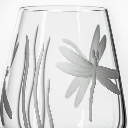 Rolf Glass Dragonfly Stemless Wine Glass 18oz - Tumbler Wine Glasses Set of 2 – Made in the USA - Etched Stemless Wine Glasses -(Set of 2)