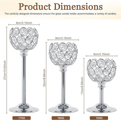 Crystal Metal Tealight Candlestick, Bling Bowl Candelabras, Tall Crystal Candle Holders Elegant Candle Centerpiece for Dining Table Wedding Home Mantel Decor (Silver, 2 Sets(6 Pcs))