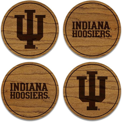 LazerEdge Indiana Hoosiers Wooden Coaster Set - Cherry Wood - Officially Licensed Product - 4-Pack