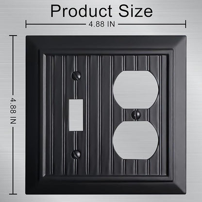 Beadboard Outlet Covers Wall Plates, Bamboo Fiber Light Switch Covers, Natural Material Electric Receptacle Decorative Switch Plate Outlet Cover Matte Black (2 Gang Toggle/Duplex 2 Pack)