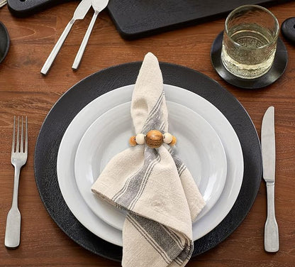 Napkin Rings Set of 6 - Wooden Beads Napkin Rings | Rustic Wooden Napkin Ring Holder for Table Decoration Handmade LEBEJUA Napkin Ring with Wood Beads & Napkin Holder with Jute Twine