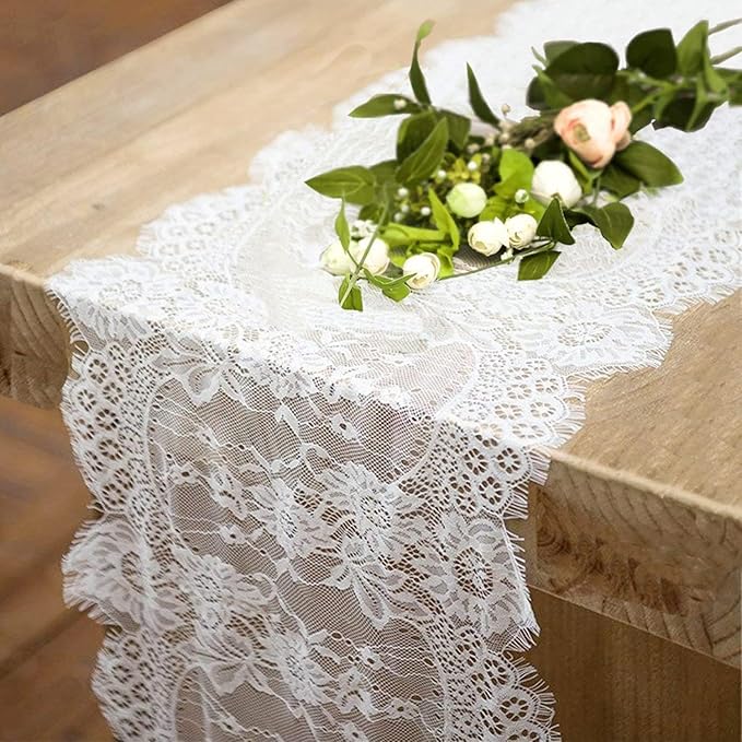 20 Pcs White Lace Table Runners 14 x 120 Inch by Fowecelt