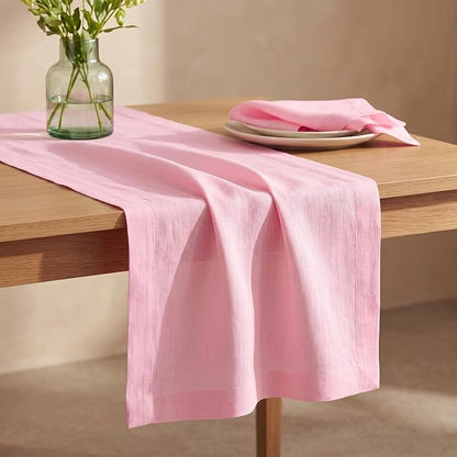 Solino Home 100% Pure Linen Table Runner Pink Lemonade, Fete 14 x 48 in | Table - Image 2