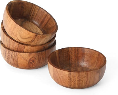 Acacia Wood Round Serving Bowls Set of 4 U Shape Handmade 4.75 Inch Medium Size - Image 9