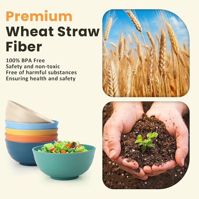 Unbreakable Large Wheat Straw Bowls 60 OZ Salad Bowls - Image 3