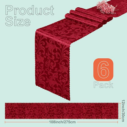 Red Damask Satin Table Runner 12 x 108 Inch, 6 Pack | Bright Smooth Damask - Image 3