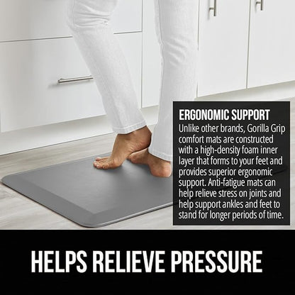 GORILLA GRIP Comfortable Cushioned Kitchen Mats for Floor, 70x24, Waterproof and Stain Resistant Soft Top, 3/4 Inch Thick Ergonomic Standing Desk Anti Fatigue Mat, Foam Supports Ankles and Feet, Gray