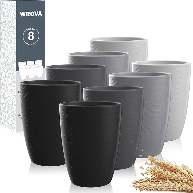 Wrova Wheat Straw Cups 8 PCS Good Alternative to Plastic Cups 12 oz Unbreakable by WROVA