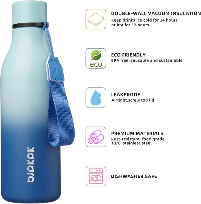 BJPKPK 18oz Insulated Water Bottle, Stainless Steel Bottle - Image 2