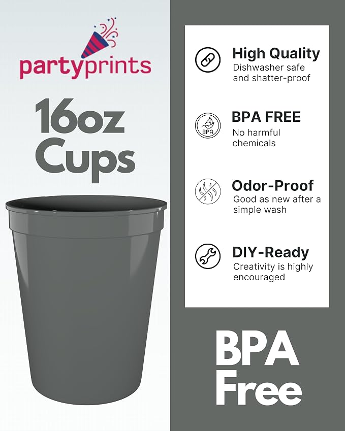 PartyPrints 10 Pack 16 oz Metallic Silver Reusable Blank Plastic Cups, Stadium - Image 2